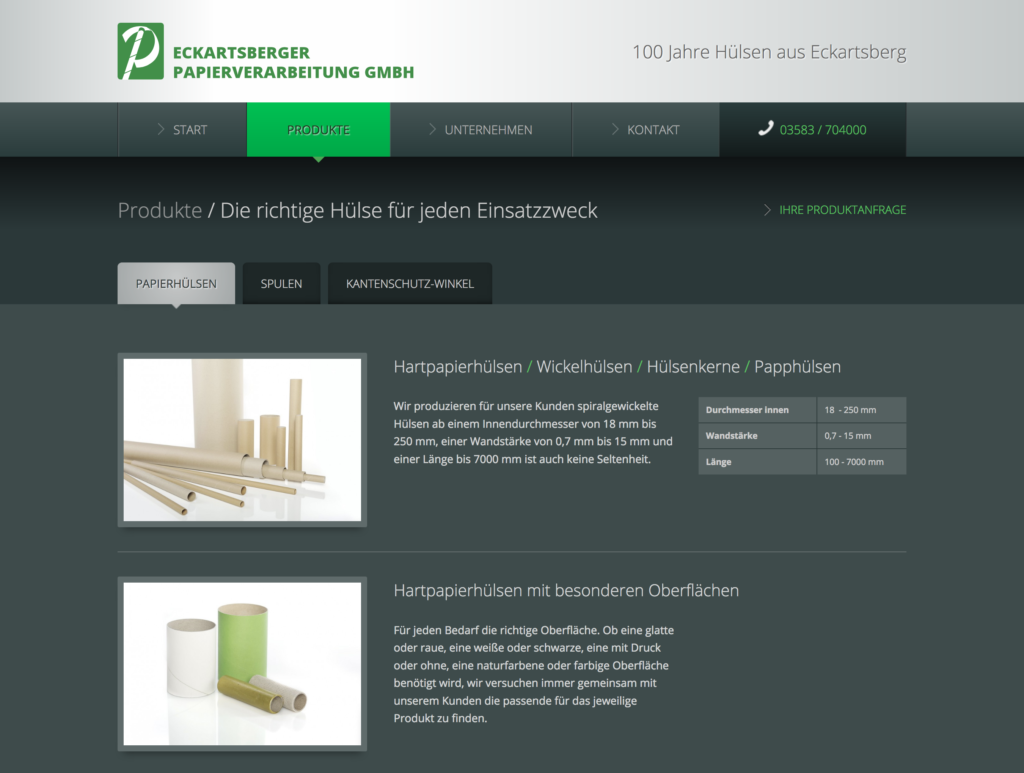 Webdesign Eckartsberger Papierverarbeitung GmbH